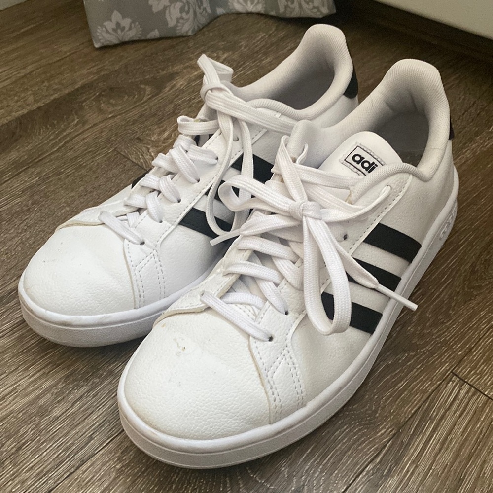 Adidas, white with black , size 8